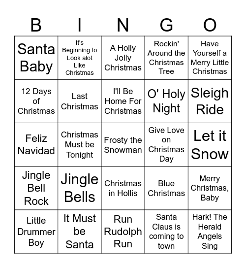 Christmas Songs Bingo Card