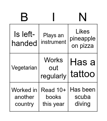 Team 1 Bingo Card
