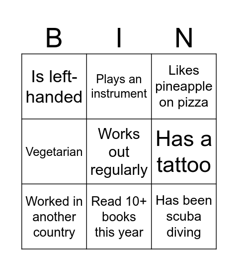 Team 1 Bingo Card