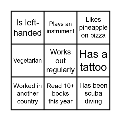 Team 1 Bingo Card