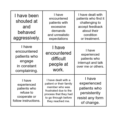 Dealing with Difficult People Bingo Card
