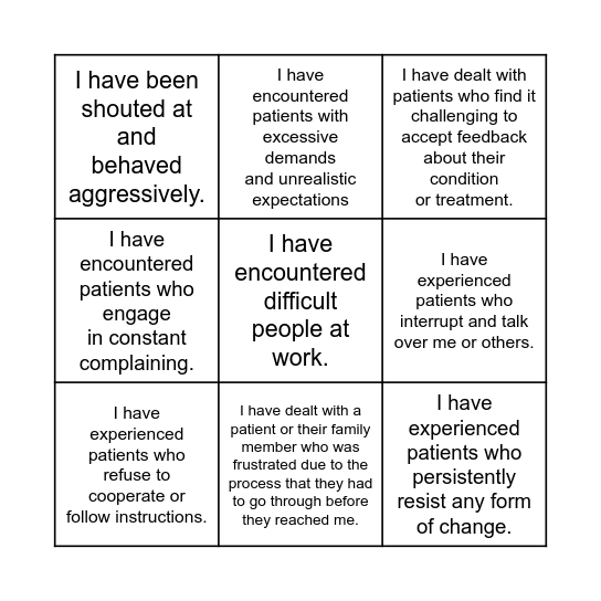 Dealing with Difficult People Bingo Card