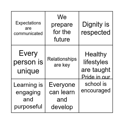 Beliefs, Values & Attitudes Bingo Card