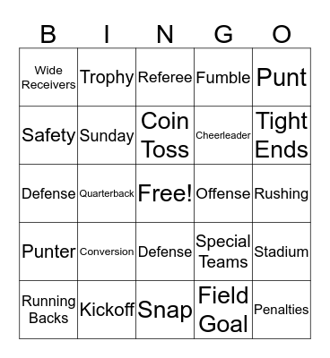 Super Bowl 2016 Bingo Card