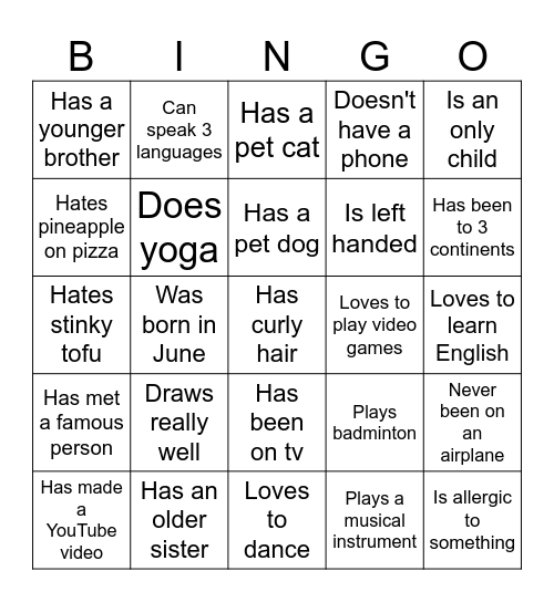 Human Bingo Card