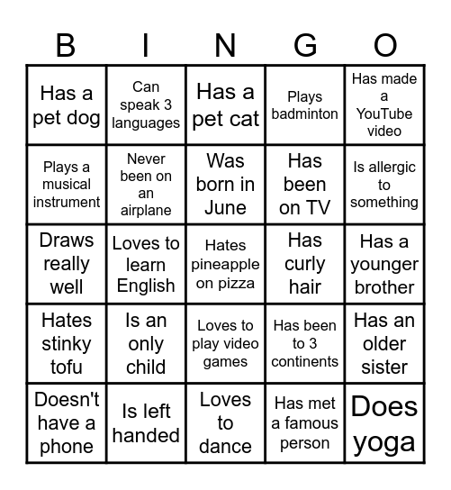 Human Bingo Card