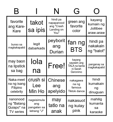 MSk HUMAN BINGO Card