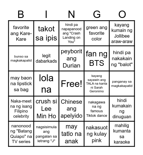 MSk HUMAN BINGO Card