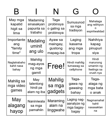 Filipino Diversity Bingo Card
