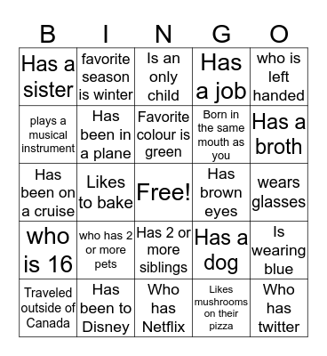 Getting to know you BINGO  Bingo Card