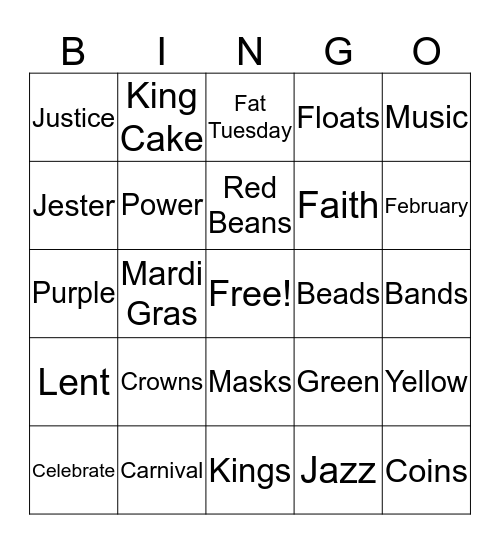 Mardi Gras Bingo Card