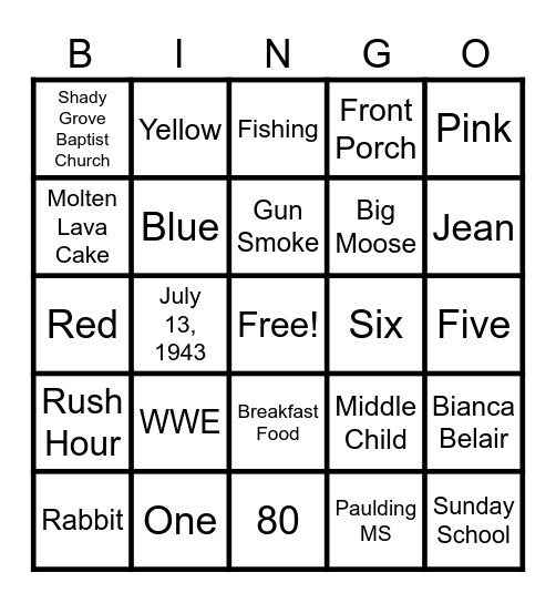 Barbara's Birthday Bingo Card