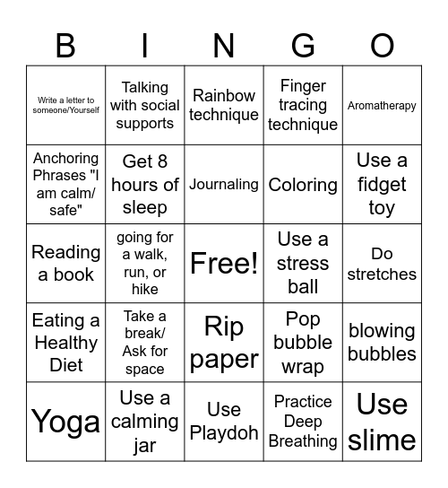 Coping and Managing Anxiety Bingo Card