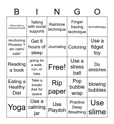 Coping and Managing Anxiety Bingo Card