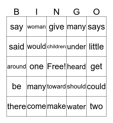 SIPPS Sight words review Bingo Card