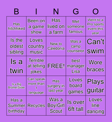 Getting to Know You! Bingo Card