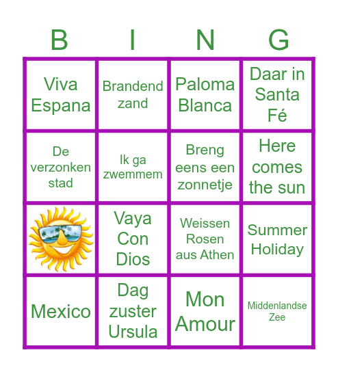 Zon Zomer Bingo 2 Bingo Card