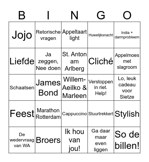 Bruiloft's cadeautje winnen van Willem-Aeilko & Marleen Bingo Card