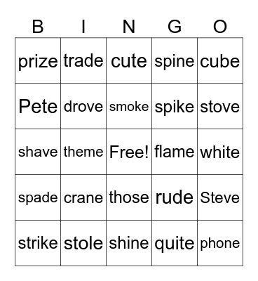 VCE BINGO Card