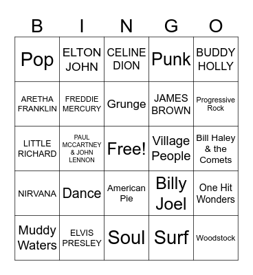 MUSIC! MUSIC! MUSIC! Bingo Card