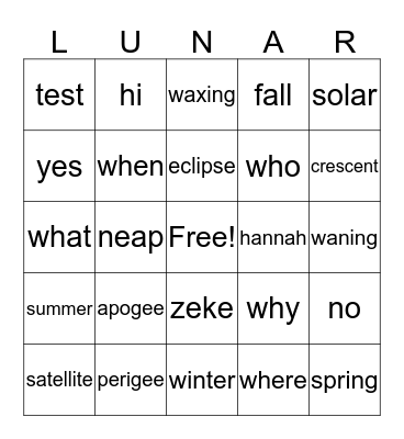 Phases of the Moon Bingo Card