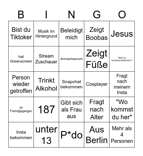 geiler scheiß Bingo Card