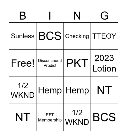 Weekend Bingo Card