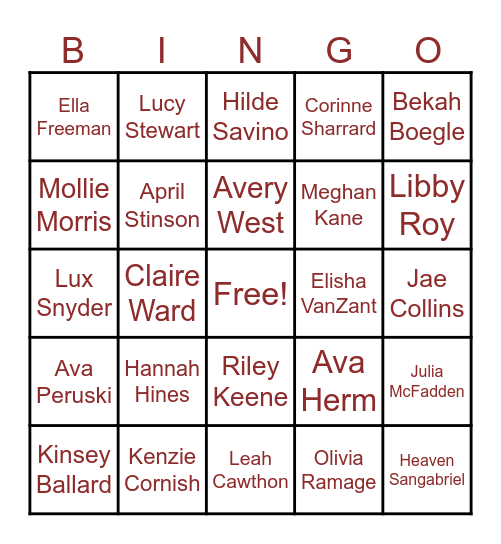 PHI RHO BINGO Card