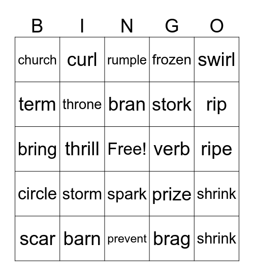 R-controlled and NOT! Bingo Card