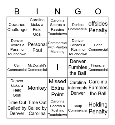 Super Bowl Bingo Card