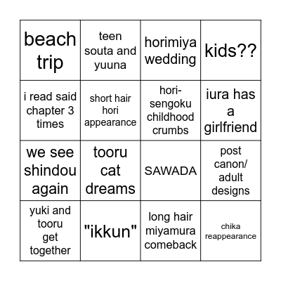 horimiya new chapter predictions Bingo Card