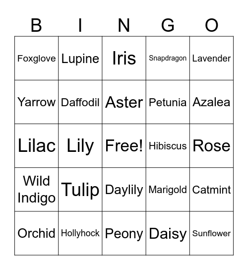Flowers Bingo Card