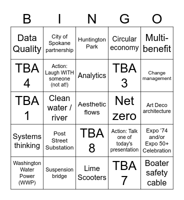 Tuesday Bingo Card