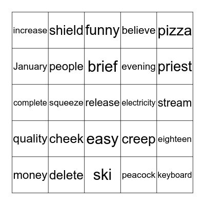 Long e sounds Bingo Card