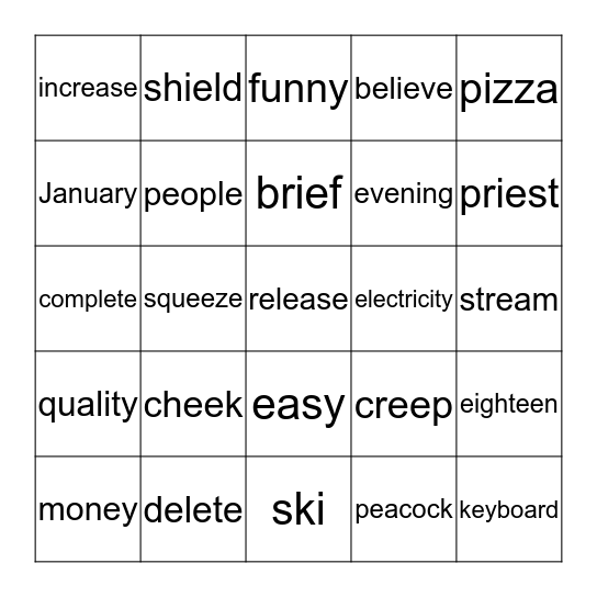 Long e sounds Bingo Card