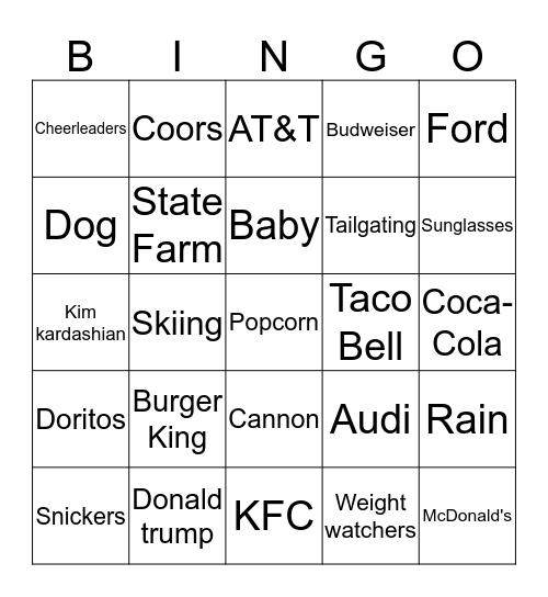 SUPER BOWL COMMERICAL  Bingo Card