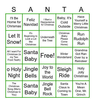 Christmas In July Music Round Bingo Card