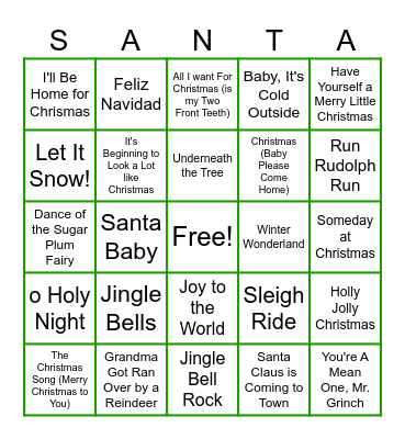 Christmas In July Music Round Bingo Card