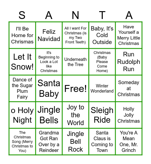 Christmas In July Music Round Bingo Card