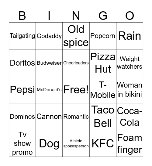 SUPERBOWL 50 COMMERICAL  Bingo Card