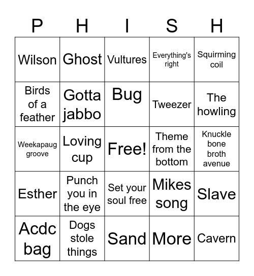 Alpharetta Phish Bingo Card