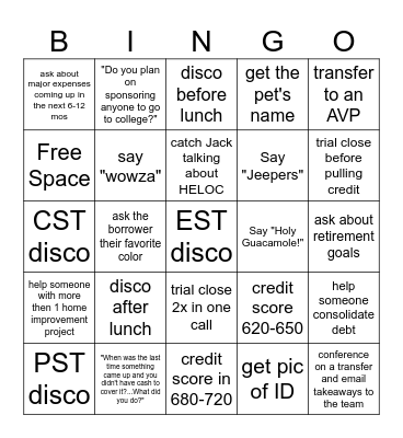 DISCO BINGO Card
