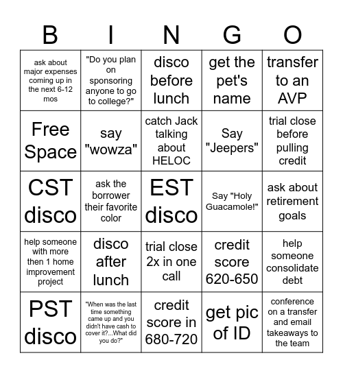 DISCO BINGO Card