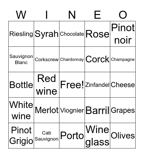 WINE-O Bingo Card