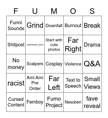 Fumo Insta BINGO Card