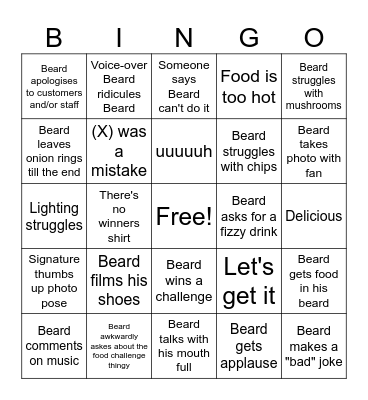 Beard Meats Food Bingo Card