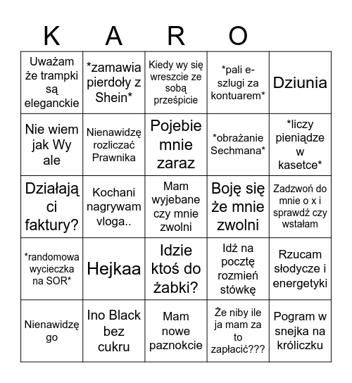 Karoingo Bingo Card