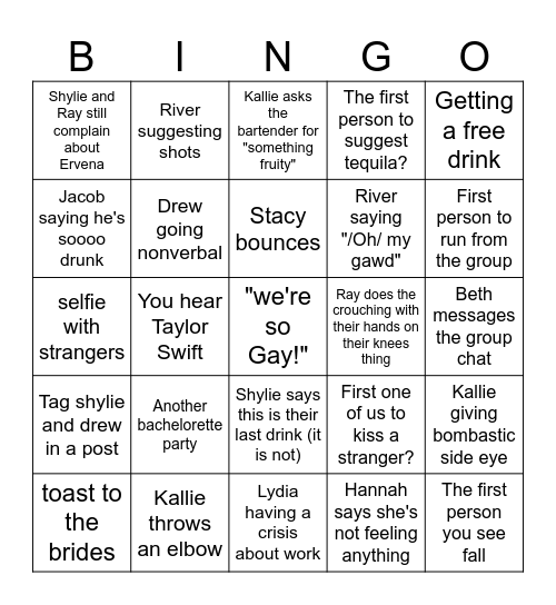 The Cult of Dionysus Big night Out Bingo Card