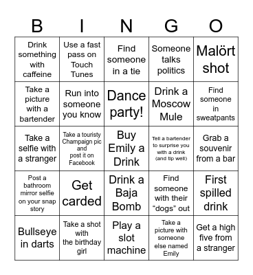Happy 30th Birthday Emily! Bingo Card