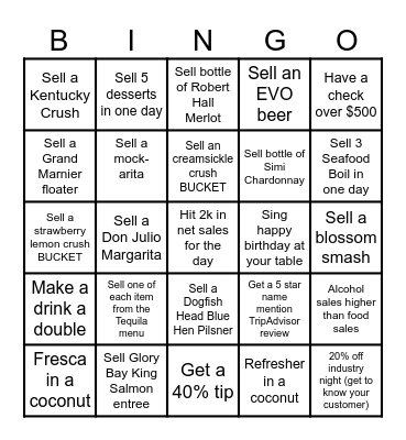 Menu Bingo Card